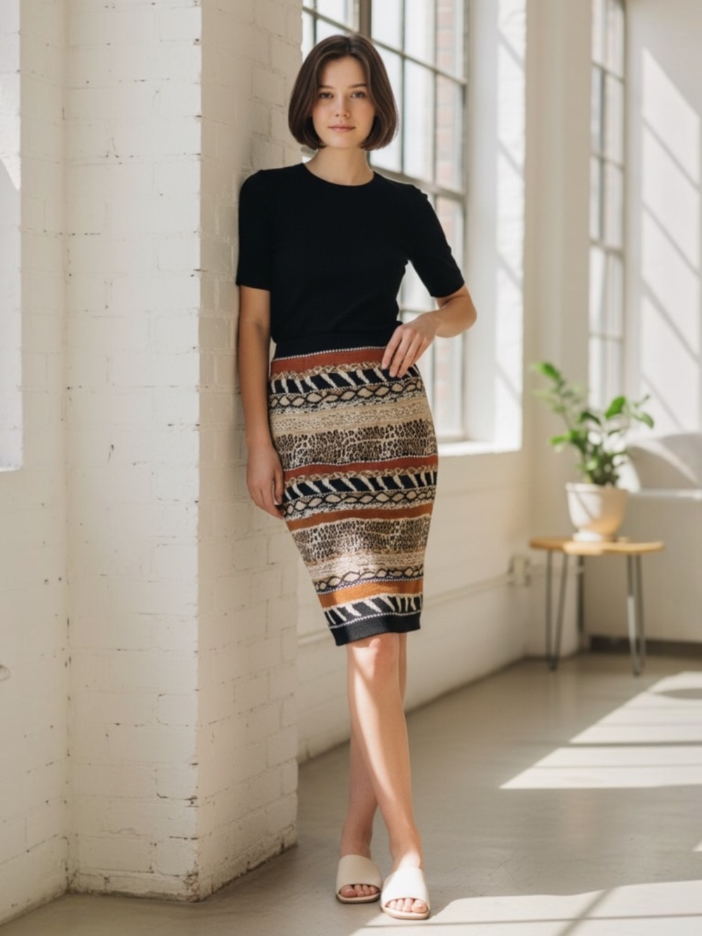 Silk Club 1980 Vintage Embellished Animal Print Skirt